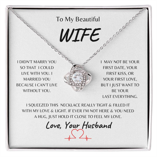 Everlasting Love Knot Necklace - 14k White Gold & 18k Yellow Gold Finishes - GREAT Valentines, Mothers Day, and Anniversary Gift