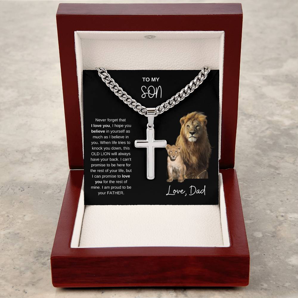 To My Son Cross Necklace from Dad - Valentines, Birthday, Graduation, New Job, Fathers Day Gift