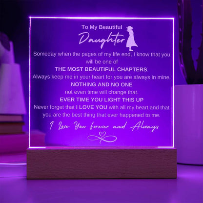 To My Daughter Love Forever Light Up Plaque with Base - Valentines Day, Birthday, Graduation, Mothers Day, Special Occasion Gift.