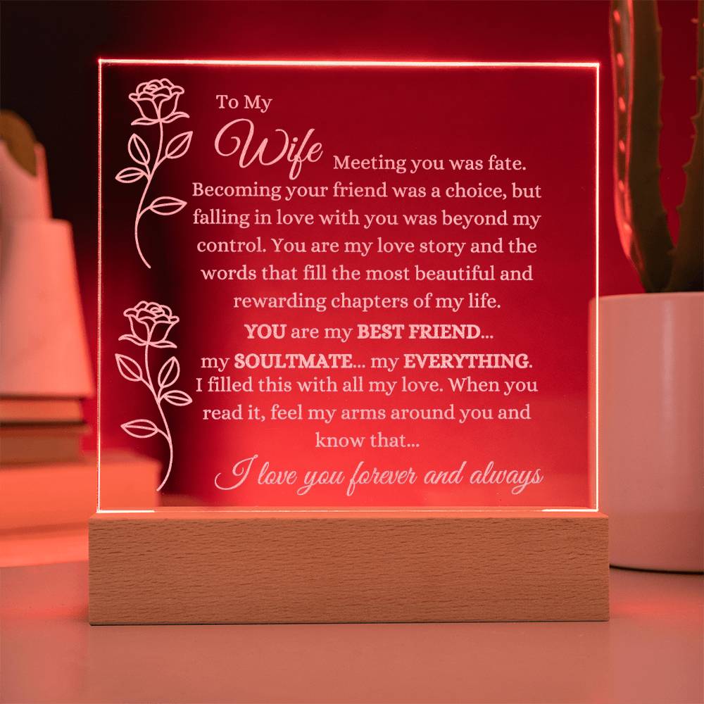 Eternal Embrace Illuminated Acrylic Love Plaque  - Gift for Wife - Valentines Day, Anniversary, Gift, Thinking of Her