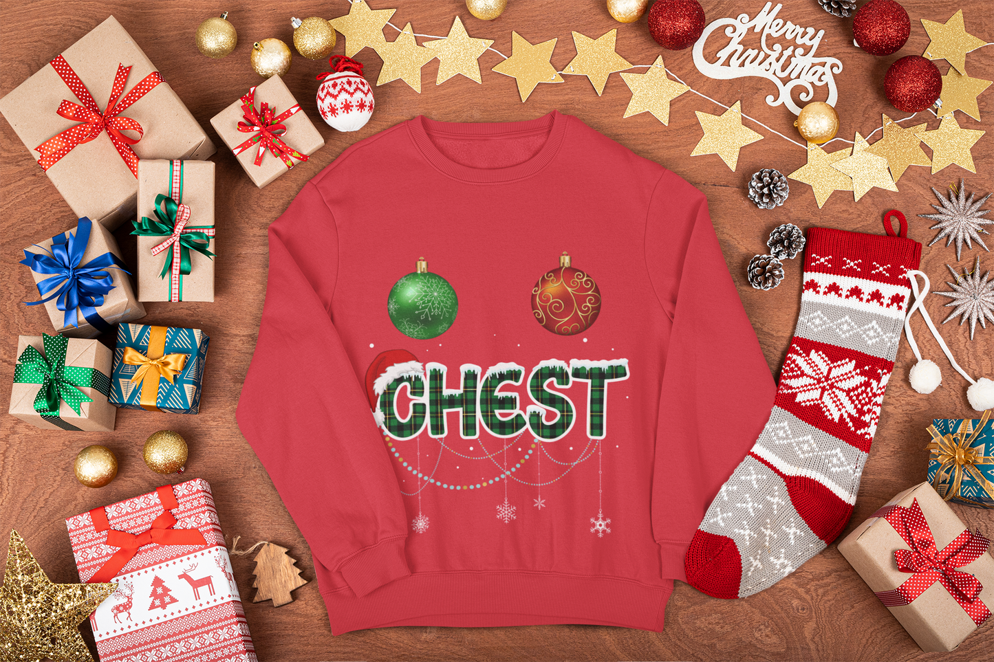 CHRISTMAS COUPLES "CHEST NUTS" FUNNY / UNISEX SOFT PULLOVER CREWNECK SWEATSHIRT