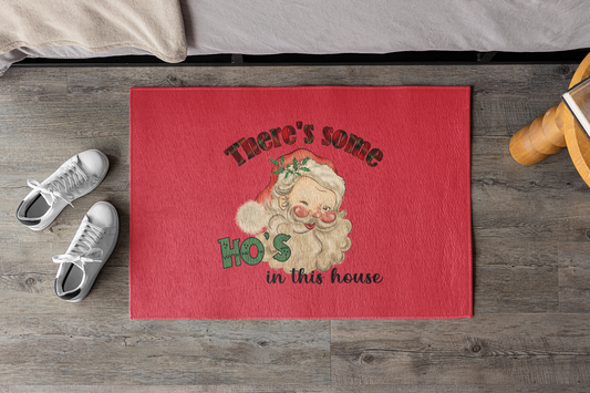 CHRISTMAS - THERE'S SOME HO'S IN THIS HOUSE VINTAGE INSPIRED SANTA FUNNY INDOOR DORMAT