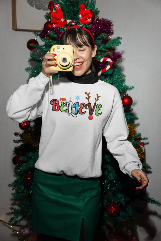 BELIEVE CHRISTMAS CREW SWEATSHIRT/SOFT UNISEX